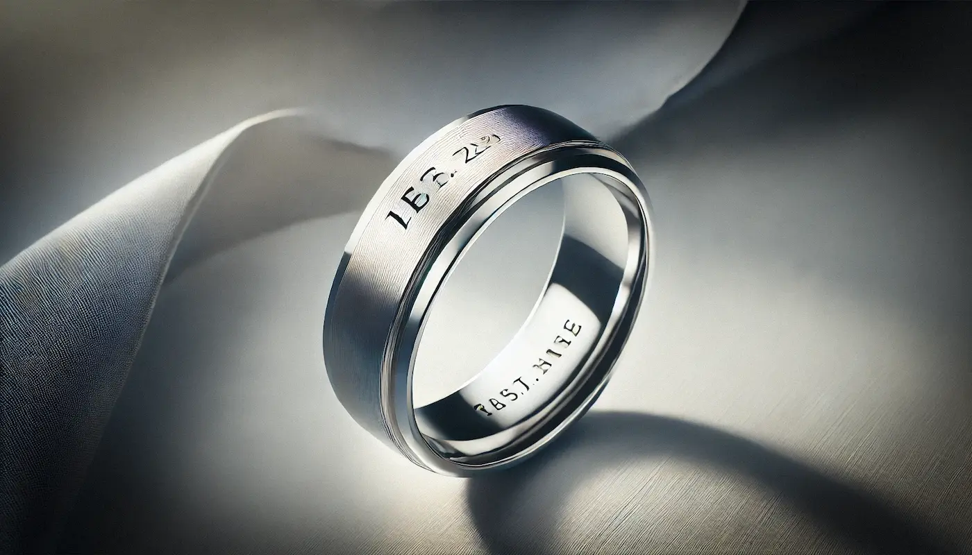 Custom engraved men's engagement ring with date and initials
