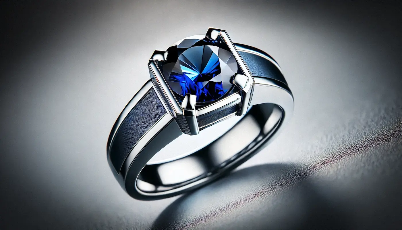 Men's engagement ring with blue sapphire gemstone